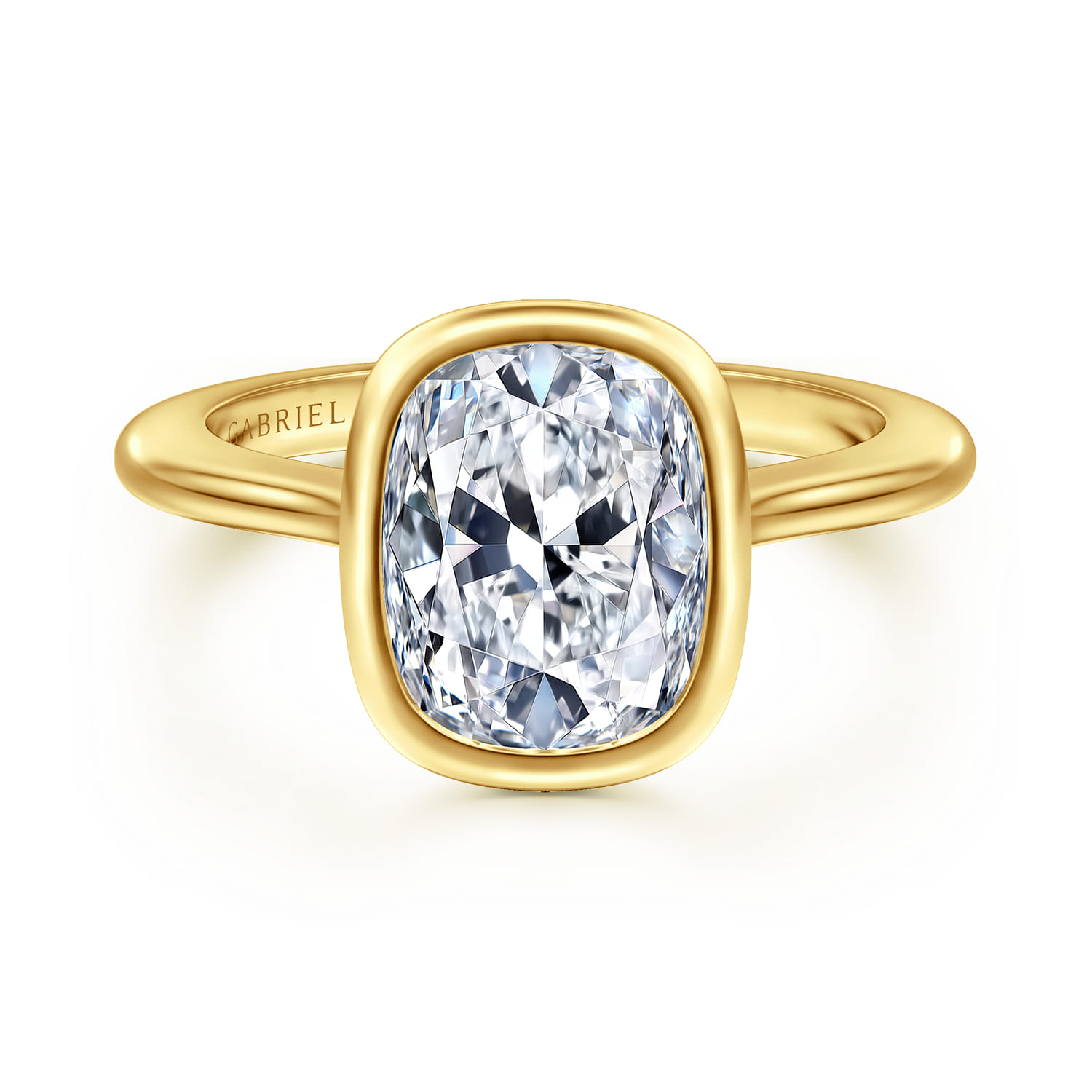 Brooke - 14K Yellow Gold Elongated Cushion Bezel Set Solitaire Diamond Engagement Ring - Shot 1