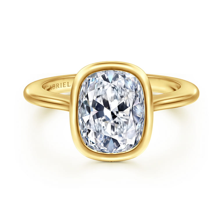 Brooke - 14K Yellow Gold Elongated Cushion Bezel Set Solitaire Diamond Engagement Ring - Shot 1