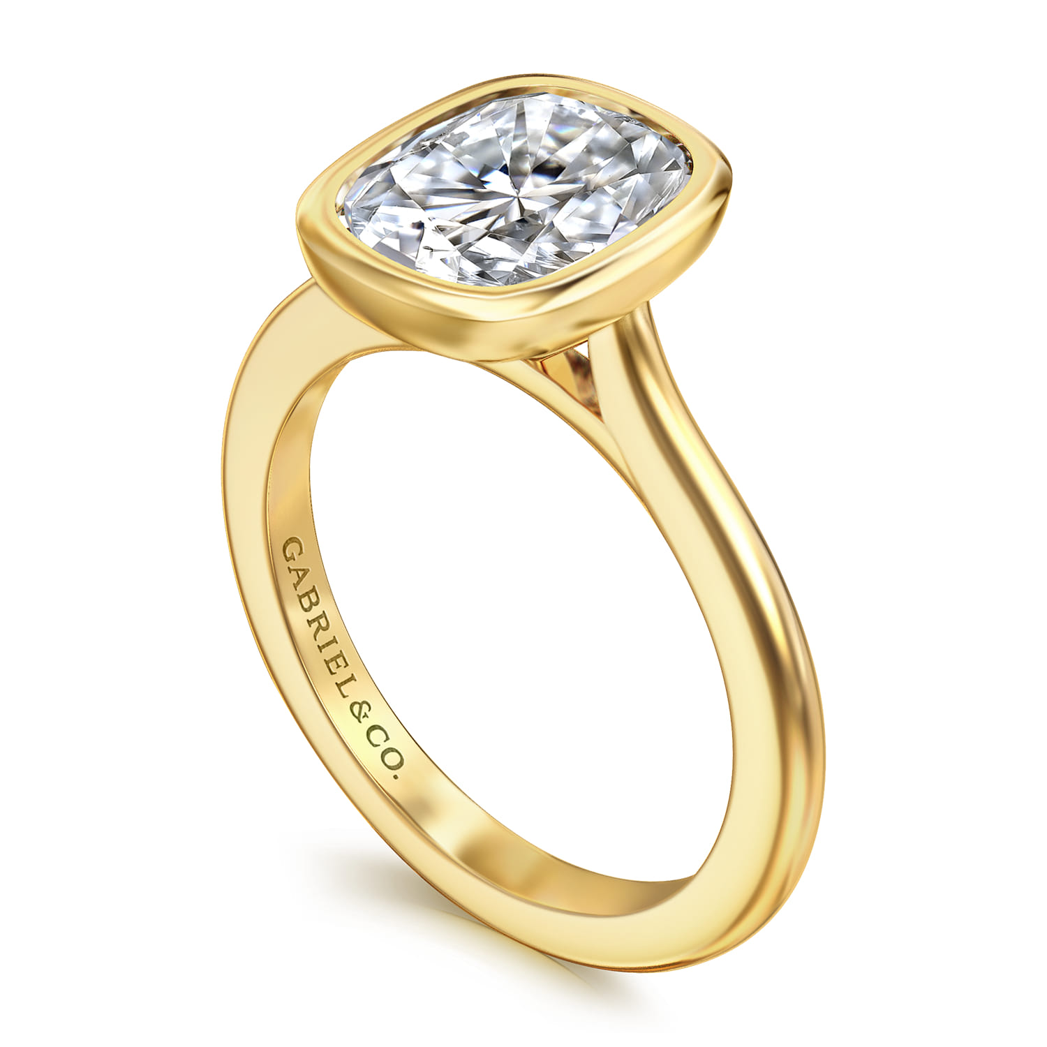 Brooke - 14K Yellow Gold Elongated Cushion Bezel Set Solitaire Diamond Engagement Ring - Shot 3