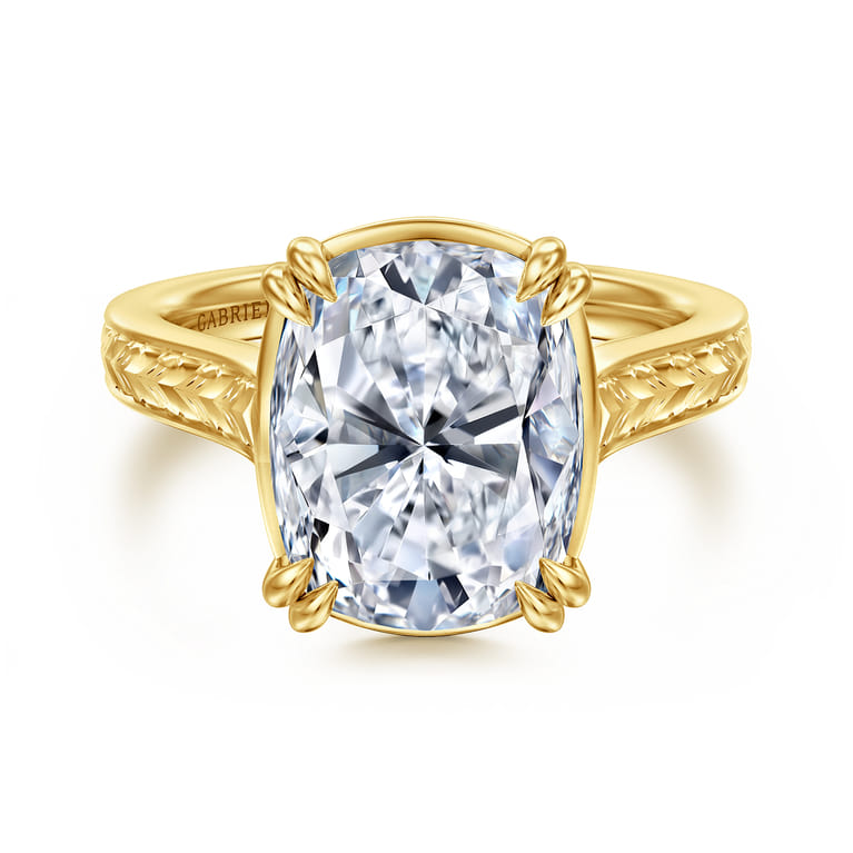 Bardot - Vintage Inspired 14K Yellow Gold Elongated Cushion Solitaire Diamond Engagement Ring - Shot 1