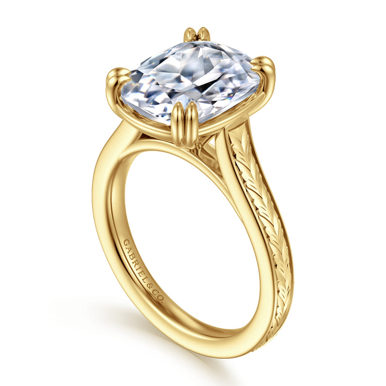 Bardot - Vintage Inspired 14K Yellow Gold Elongated Cushion Solitaire Diamond Engagement Ring - Shot 3