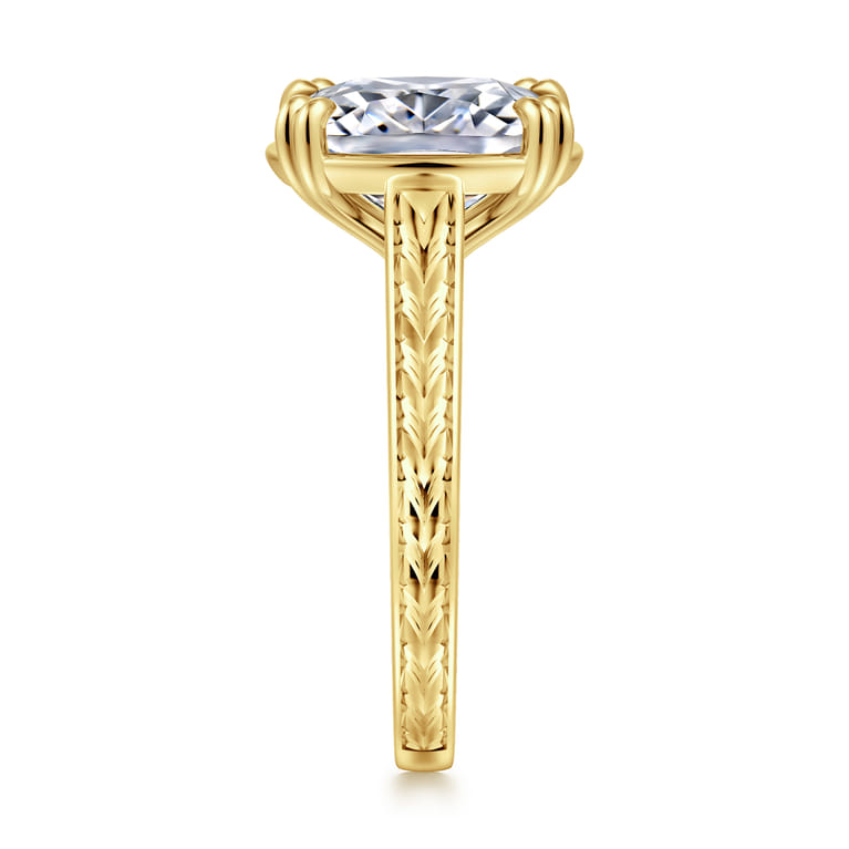 Bardot - Vintage Inspired 14K Yellow Gold Elongated Cushion Solitaire Diamond Engagement Ring - Shot 4