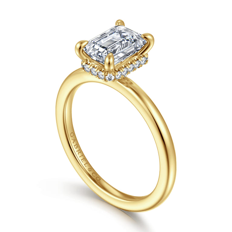 Rainah - 14K Yellow Gold Emerald Cut Diamond Engagement Ring - 0.1 ct - Shot 3