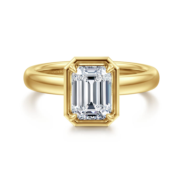 Deedie - 14K Yellow Gold Emerald Cut Diamond Engagement Ring - 0.14 ct - Shot 1