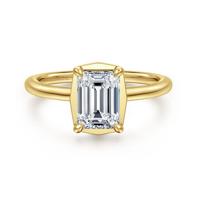 Cassi - 14K Yellow Gold Emerald Cut Diamond Engagement Ring - 0.06 ct - Shot 1