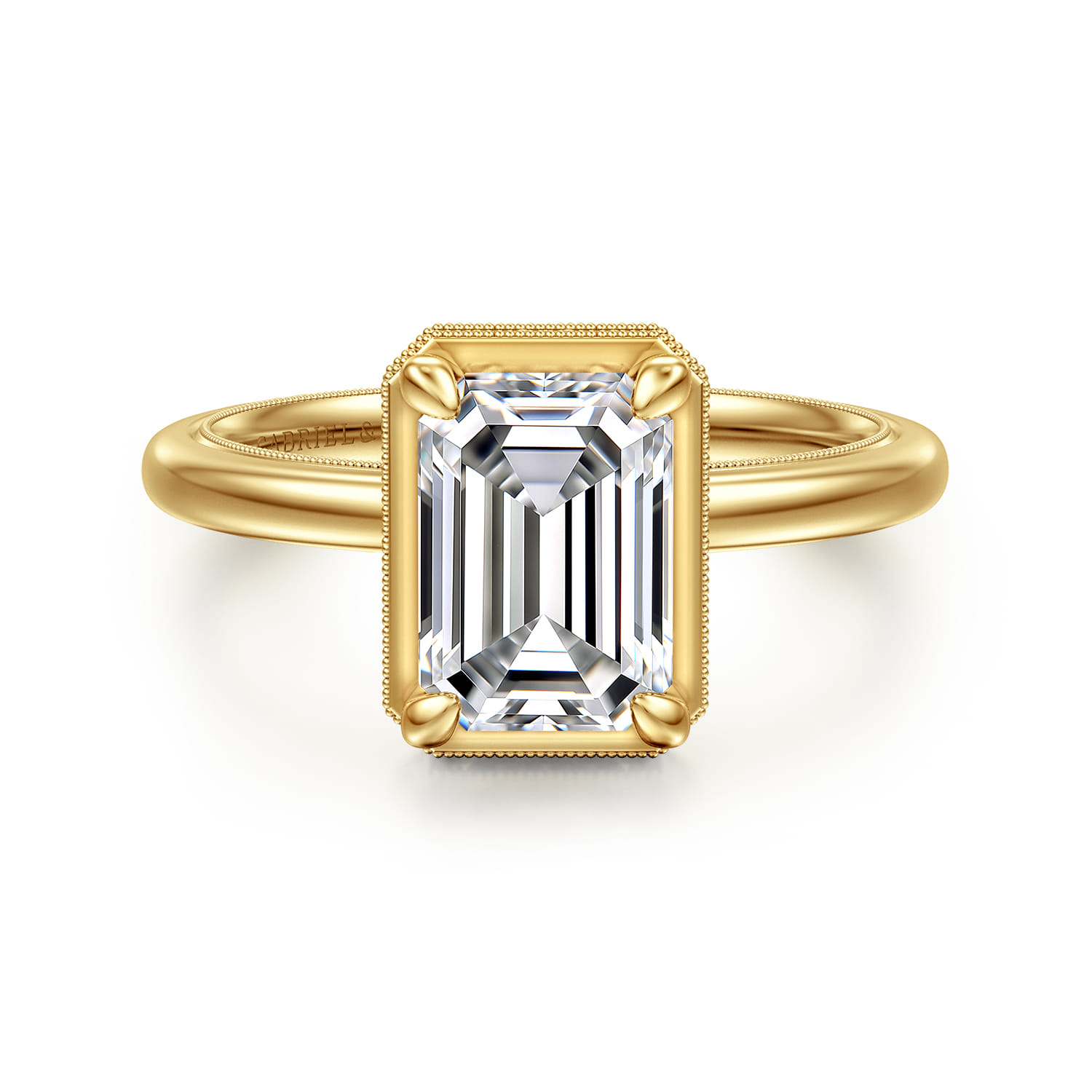 Catallina - 14K Yellow Gold Bezel Prong Emerald Cut Diamond Engagement Ring - 0.18 ct - Shot 1