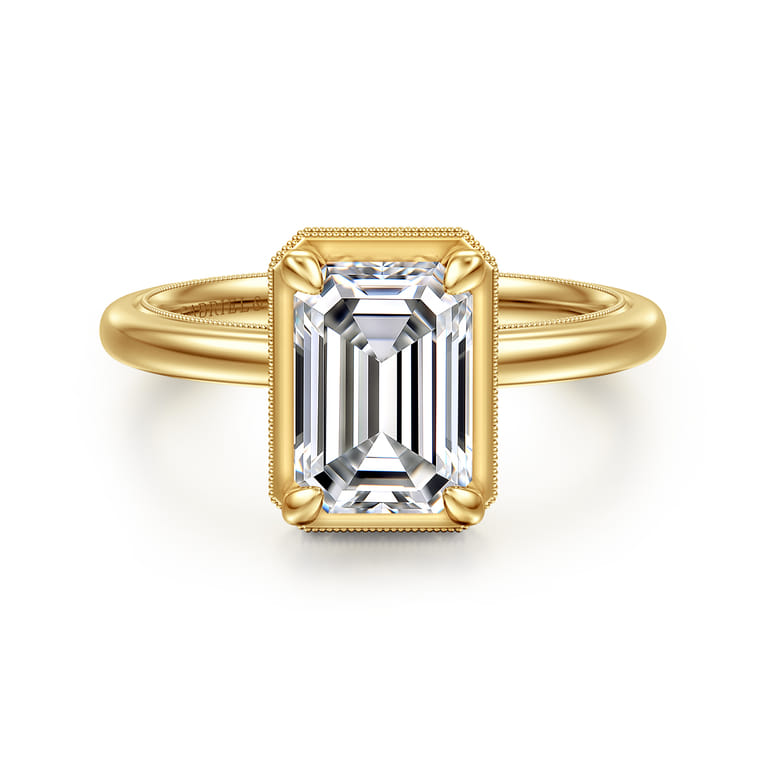 Catallina - 14K Yellow Gold Bezel Prong Emerald Cut Diamond Engagement Ring - 0.18 ct - Shot 1