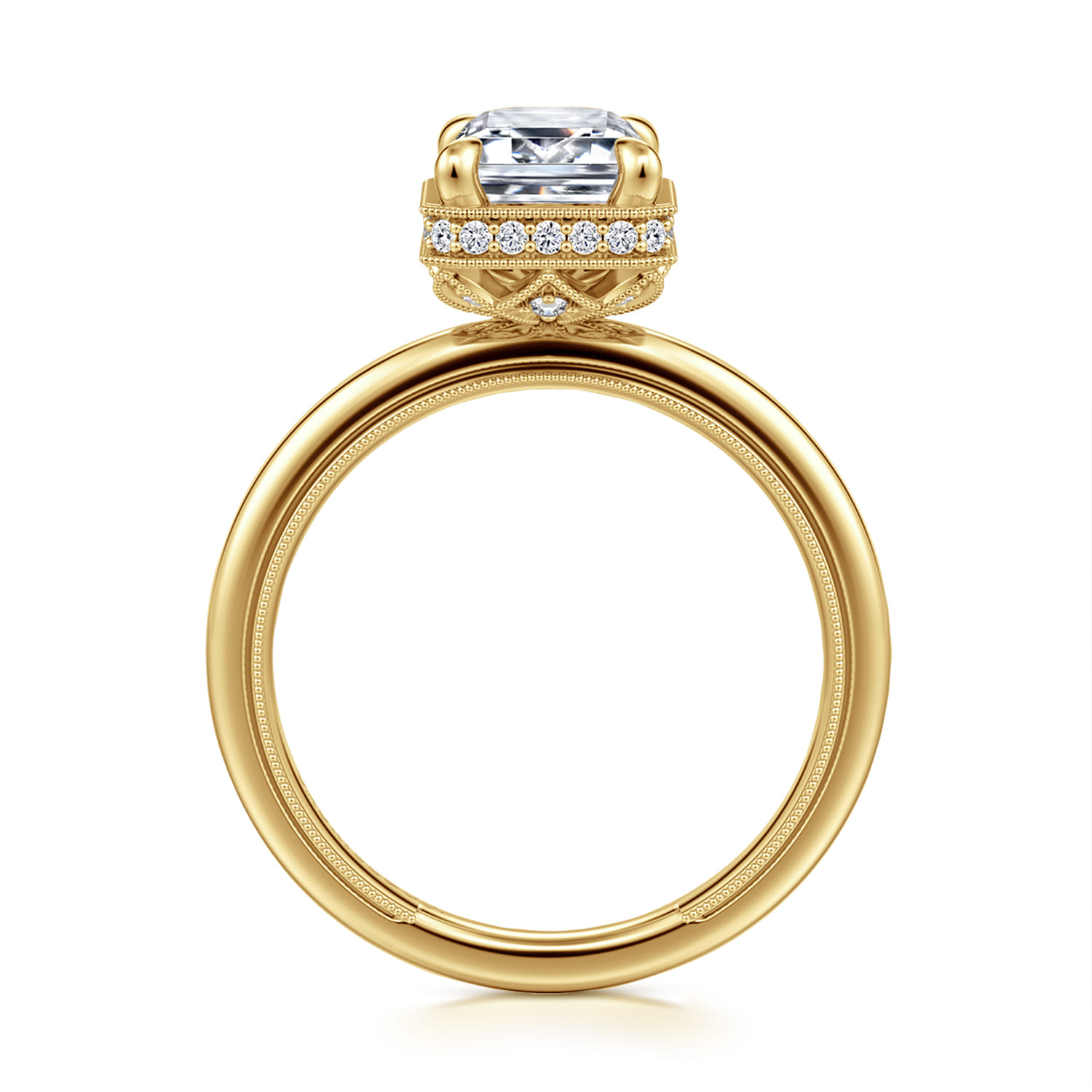 Catallina - 14K Yellow Gold Bezel Prong Emerald Cut Diamond Engagement Ring - 0.18 ct - Shot 2