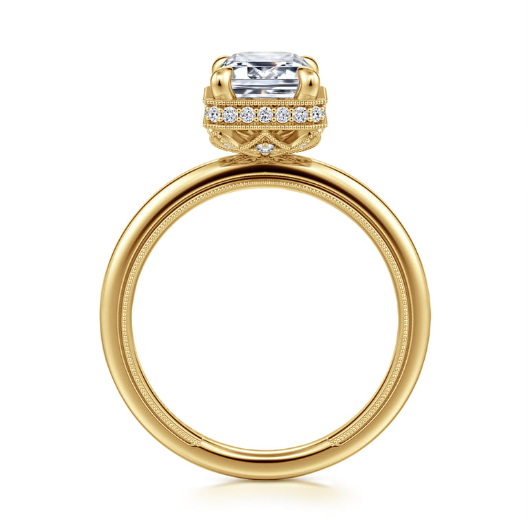 Catallina - 14K Yellow Gold Bezel Prong Emerald Cut Diamond Engagement Ring - 0.18 ct - Shot 2