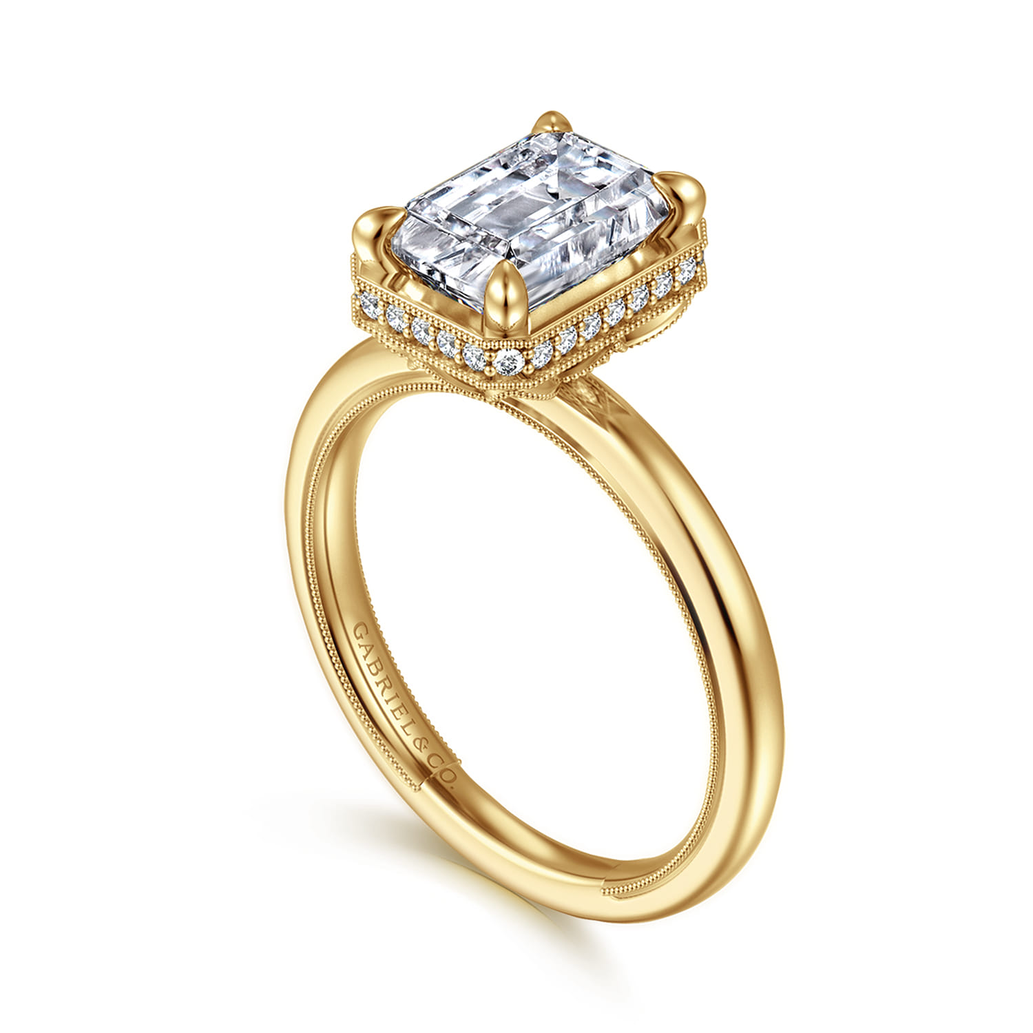 Catallina - 14K Yellow Gold Bezel Prong Emerald Cut Diamond Engagement Ring - 0.18 ct - Shot 3
