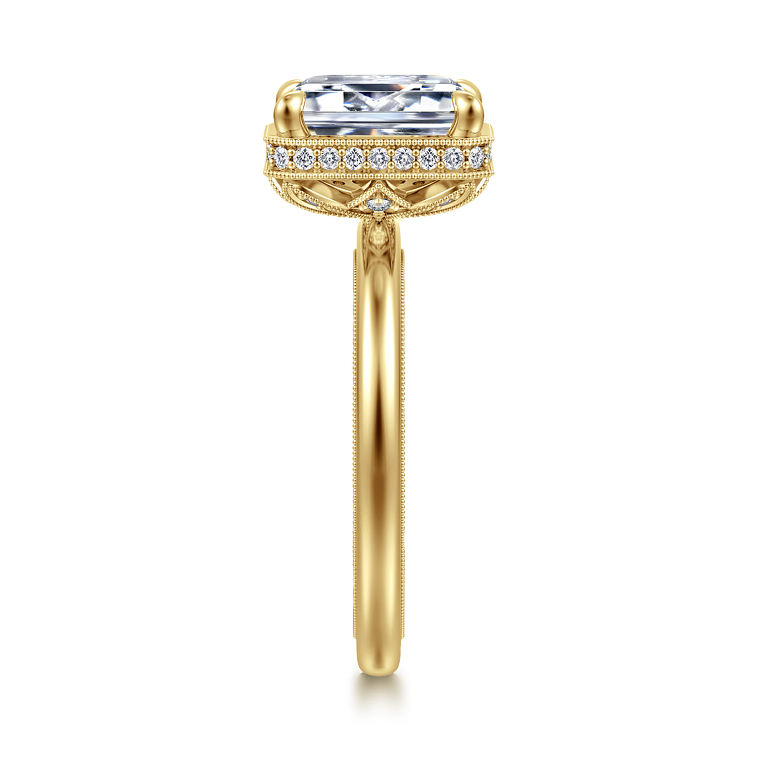 Catallina - 14K Yellow Gold Bezel Prong Emerald Cut Diamond Engagement Ring - 0.18 ct - Shot 4