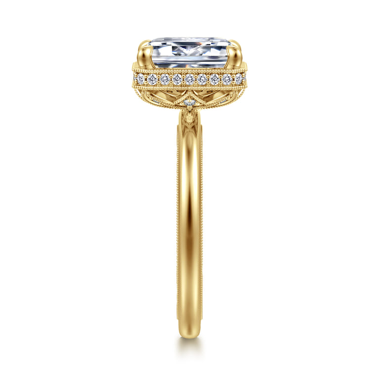 Catallina - 14K Yellow Gold Bezel Prong Emerald Cut Diamond Engagement Ring - 0.18 ct - Shot 4