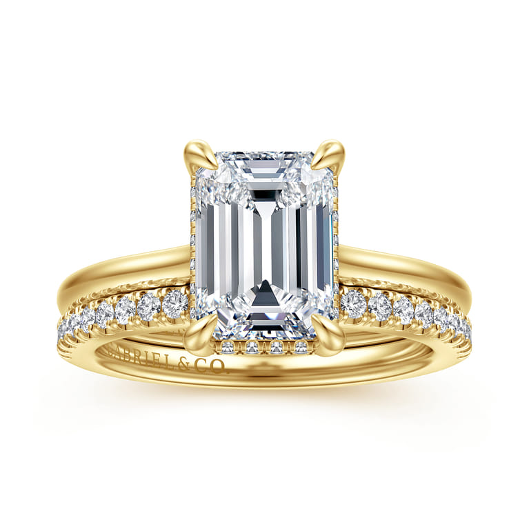 Aldon - 14K Yellow Gold Emerald Cut Diamond Engagement Ring - 0.12 ct - Shot 4