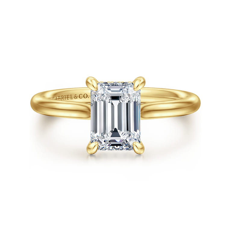Badia - 14K Yellow Gold Emerald Cut Solitaire Diamond Engagement Ring - 0.07 ct - Shot 1
