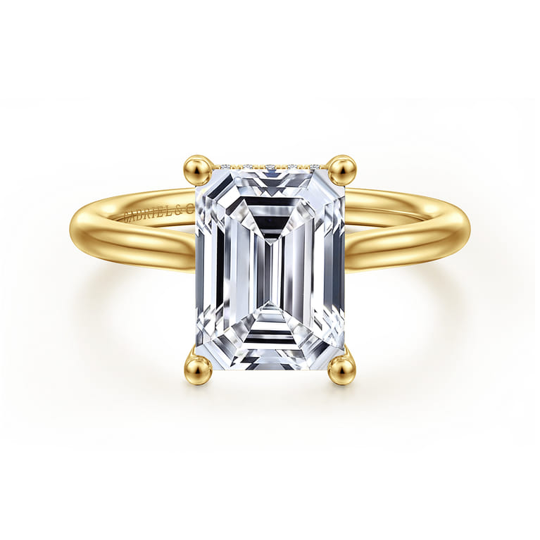 Azucena - 14K Yellow Gold Emerald Cut Solitaire Diamond Engagement Ring - 0.09 ct - Shot 1