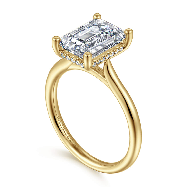 Azucena - 14K Yellow Gold Emerald Cut Solitaire Diamond Engagement Ring - 0.09 ct - Shot 3