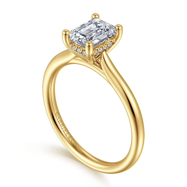 Azucena - 14K Yellow Gold Emerald Cut Solitaire Diamond Engagement Ring - 0.05 ct - Shot 3