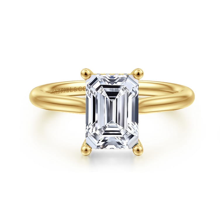 Azucena - 14K Yellow Gold Emerald Cut Solitaire Diamond Engagement Ring - 0.08 ct - Shot 1