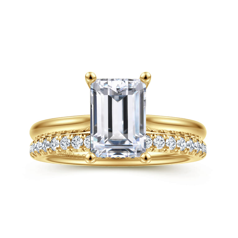Azucena - 14K Yellow Gold Emerald Cut Solitaire Diamond Engagement Ring - 0.08 ct - Shot 4