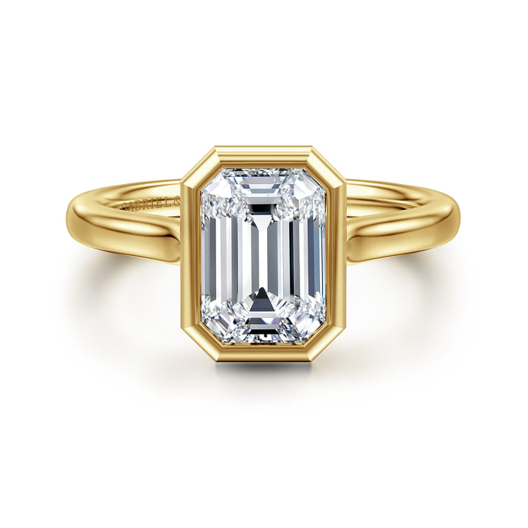 Giovana - 14K Yellow Gold Emerald Cut Bezel Set Diamond Engagement Ring - Shot 1