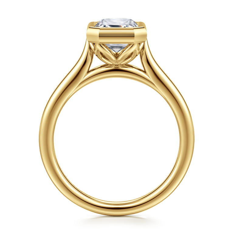 Giovana - 14K Yellow Gold Emerald Cut Bezel Set Diamond Engagement Ring - Shot 2
