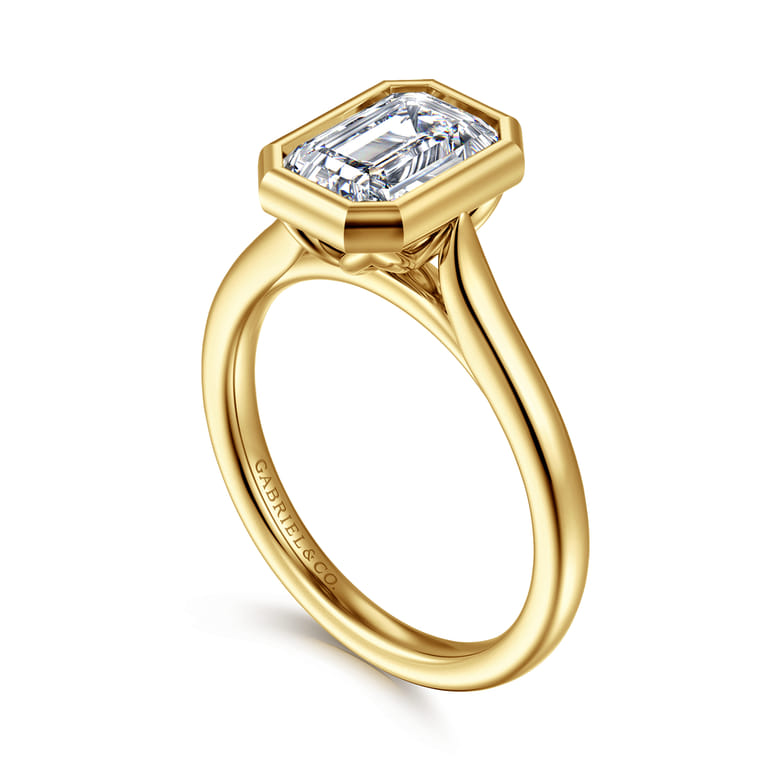 Giovana - 14K Yellow Gold Emerald Cut Bezel Set Diamond Engagement Ring - Shot 3