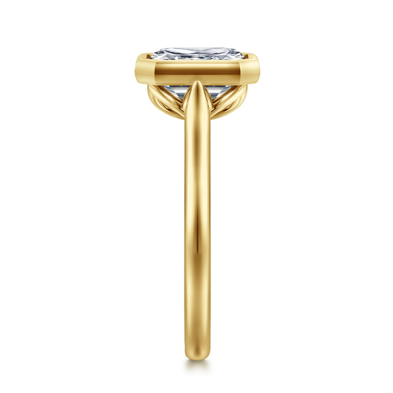 Giovana - 14K Yellow Gold Emerald Cut Bezel Set Diamond Engagement Ring - Shot 4
