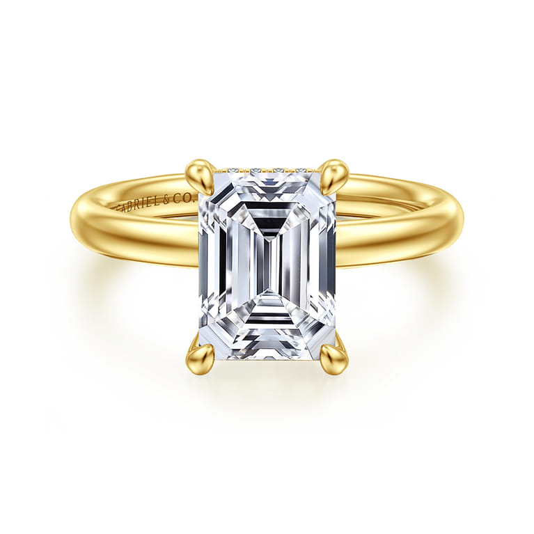 Peace - 14K Yellow Gold Emerald Cut Diamond Engagement Ring - 0.07 ct - Shot 1