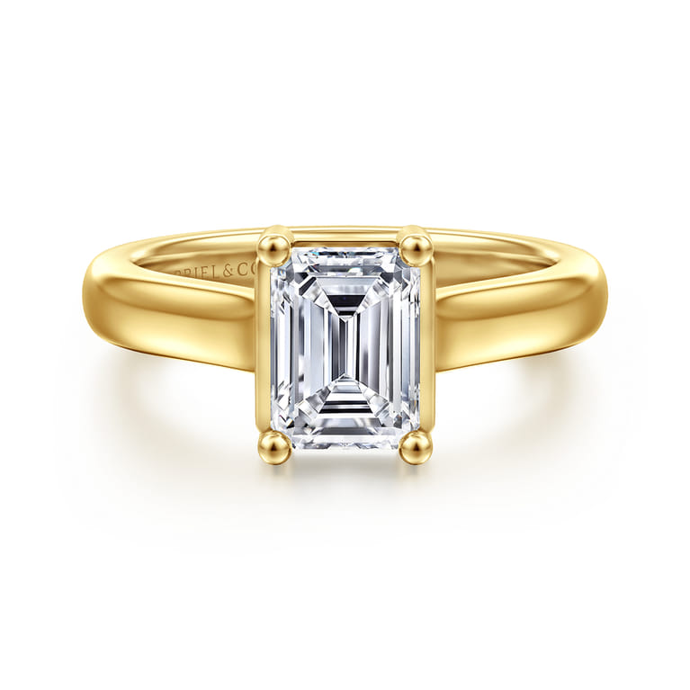 Villa - 14K Yellow Gold Half Bezel Emerald Cut Diamond Engagement Ring - 0.1 ct - Shot 1
