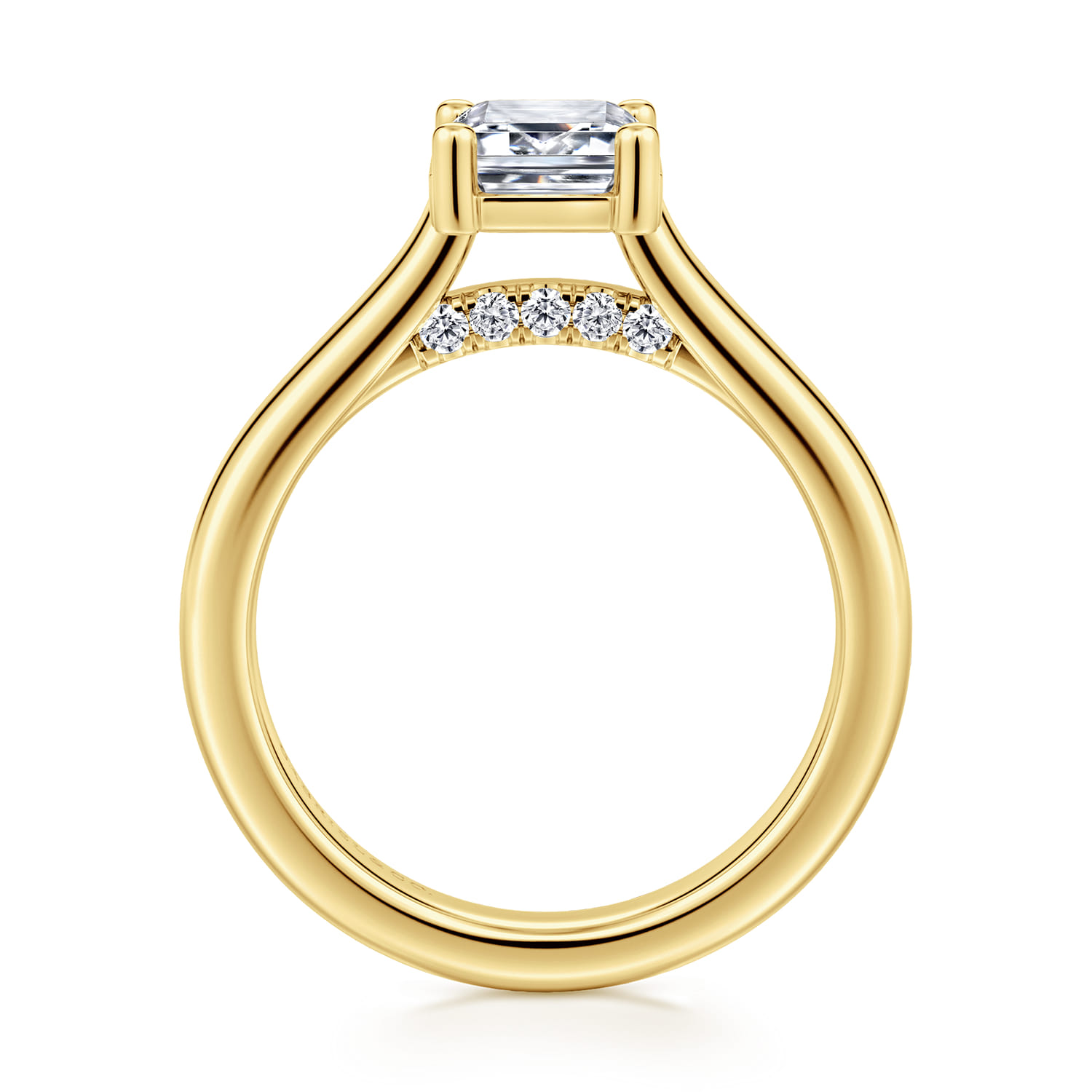 Villa - 14K Yellow Gold Half Bezel Emerald Cut Diamond Engagement Ring - 0.1 ct - Shot 2