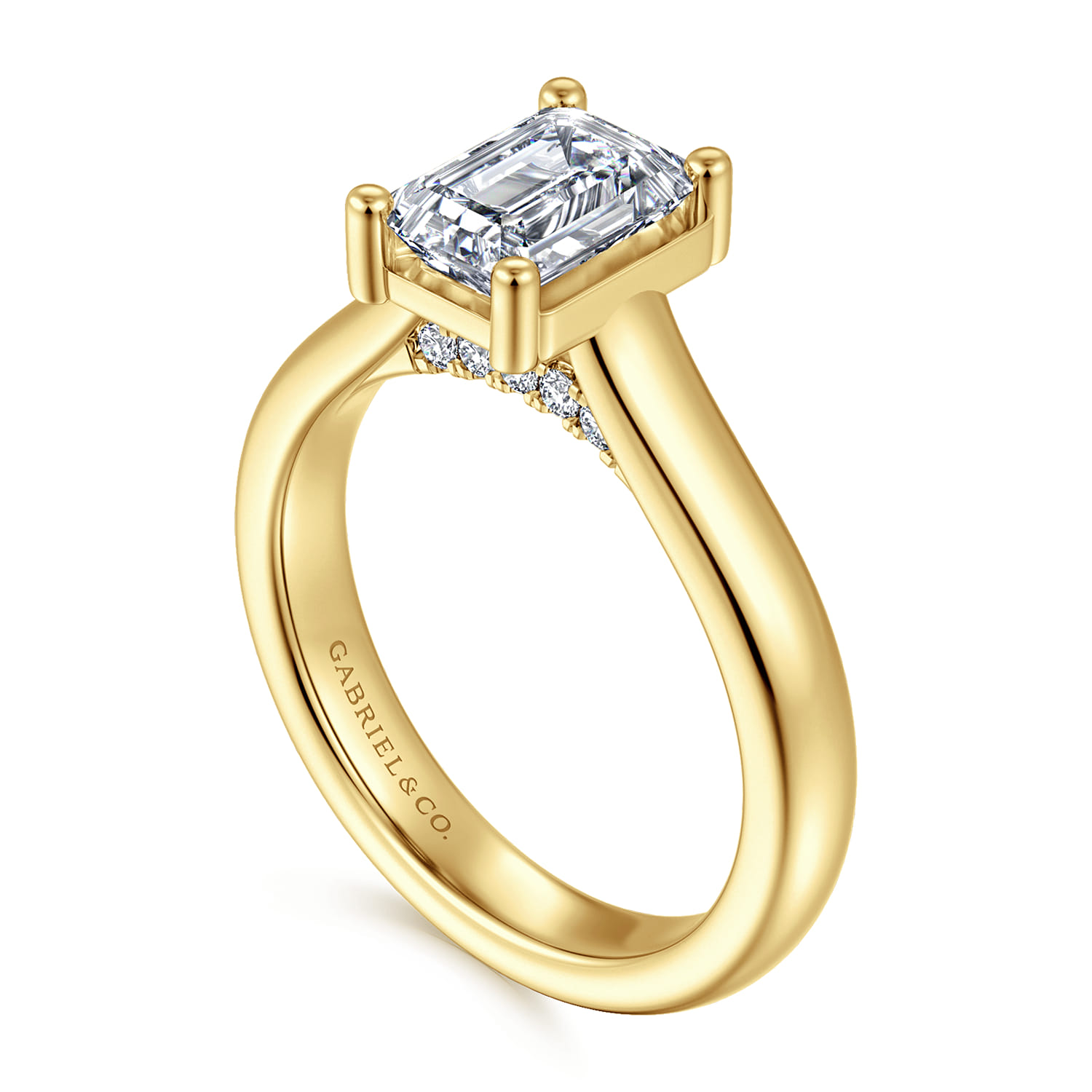 Villa - 14K Yellow Gold Half Bezel Emerald Cut Diamond Engagement Ring - 0.1 ct - Shot 3