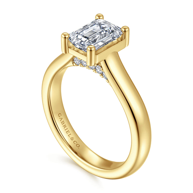 Villa - 14K Yellow Gold Half Bezel Emerald Cut Diamond Engagement Ring - 0.1 ct - Shot 3