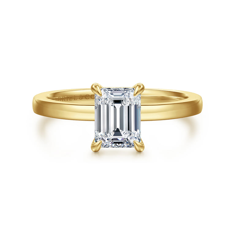 Paula - 14K Yellow Gold Emerald Cut Diamond Engagement Ring - Shot 1