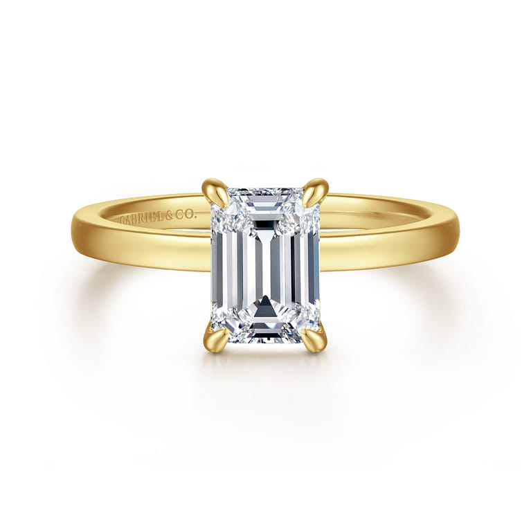 Paula - 14K Yellow Gold Emerald Cut Diamond Diamond Engagement Ring - Shot 1