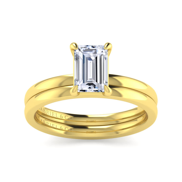 Paula - 14K Yellow Gold Emerald Cut Diamond Diamond Engagement Ring - Shot 4