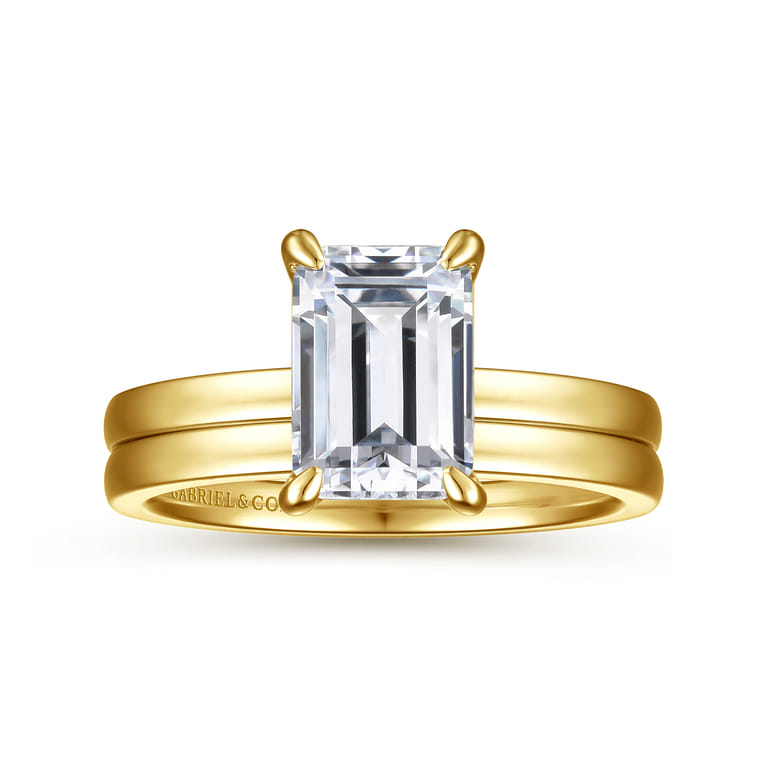Paula - 14K Yellow Gold Emerald Cut Diamond Engagement Ring - Shot 4