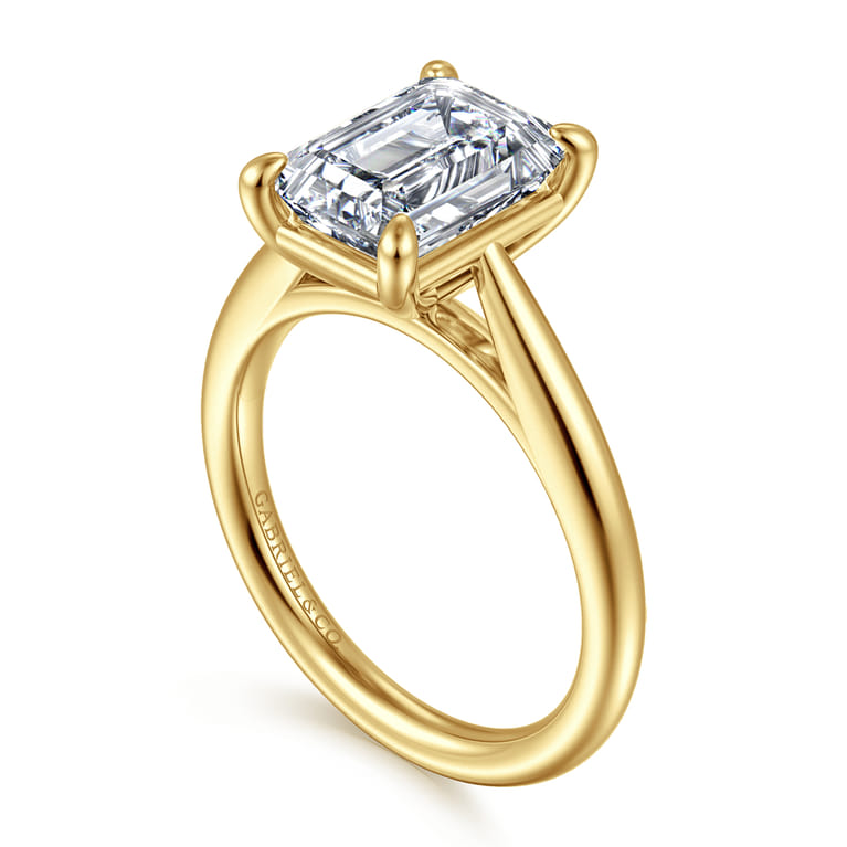 Bambi - 14K Yellow Gold Emerald Cut Solitaire Diamond Engagement Ring - Shot 3