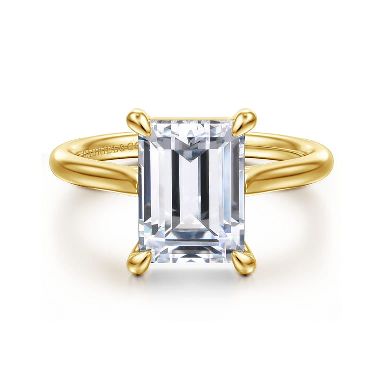 Anne - 14K Yellow Gold Emerald Cut Solitaire Diamond Engagement Ring - Shot 1