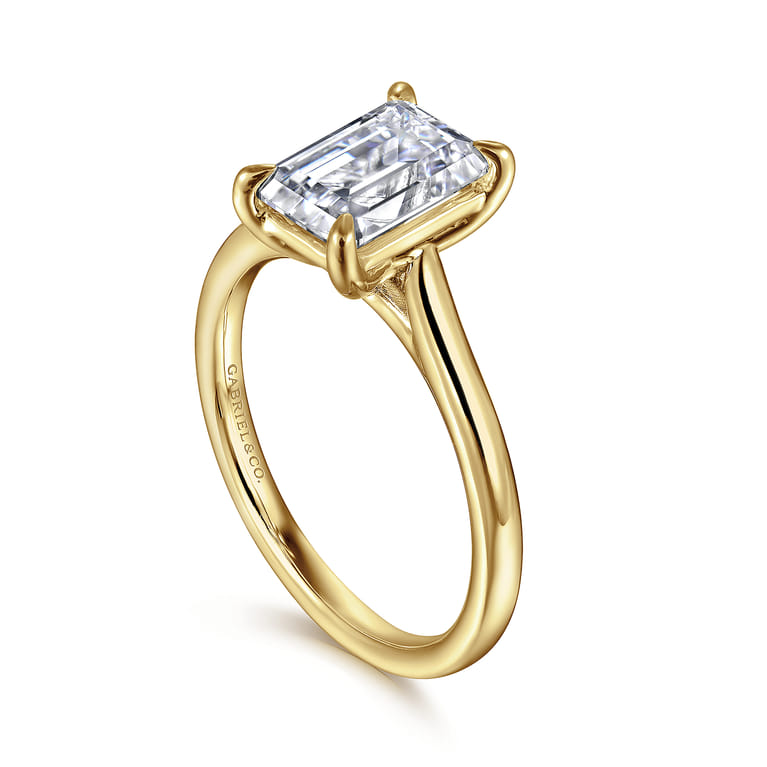Anne - 14K Yellow Gold Emerald Cut Solitaire Diamond Engagement Ring - Shot 3