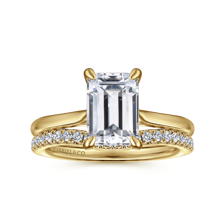 Anne - 14K Yellow Gold Emerald Cut Solitaire Diamond Engagement Ring - Shot 4