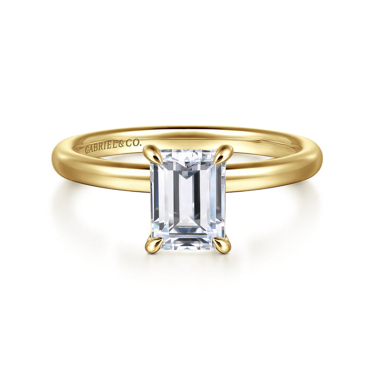 Azura - 14K Yellow Gold Emerald Cut Solitaire Diamond Engagement Ring - Shot 1