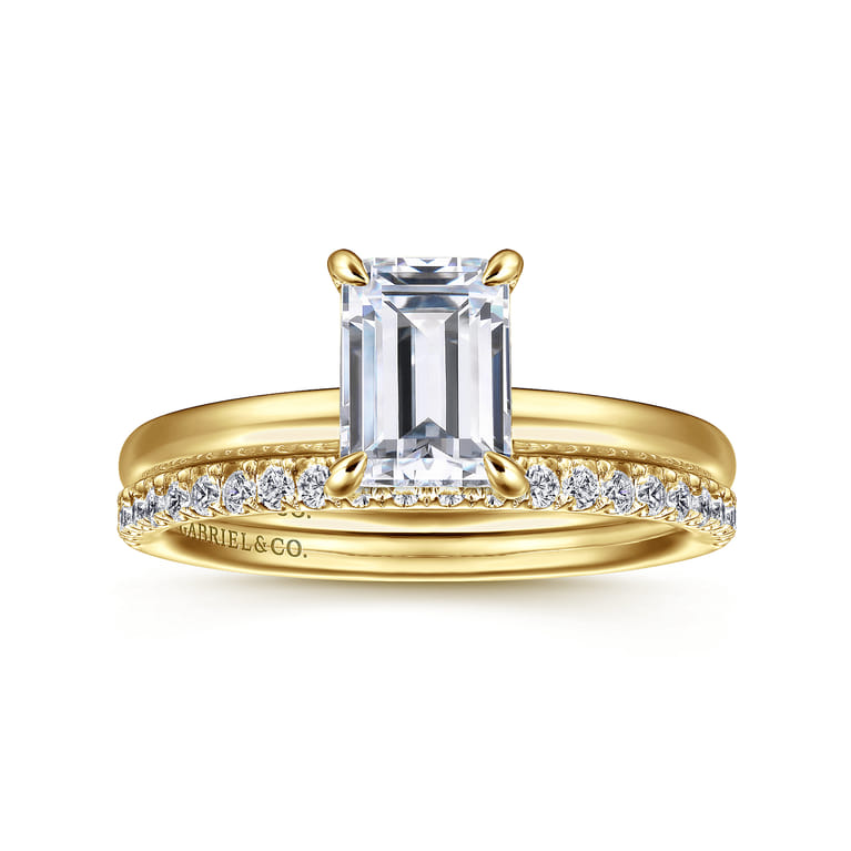 Azura - 14K Yellow Gold Emerald Cut Solitaire Diamond Engagement Ring - Shot 4