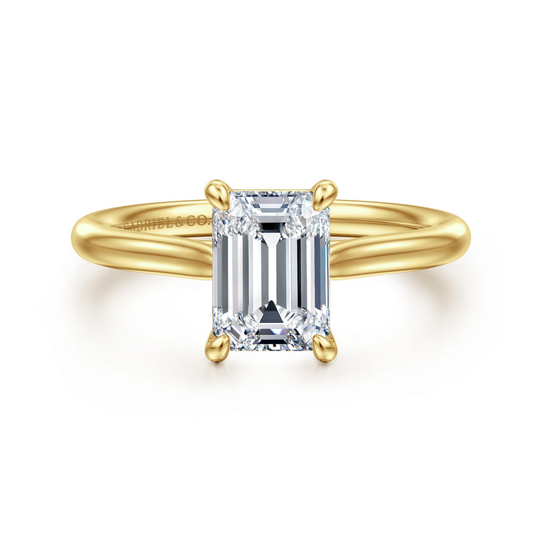 Bena - 14K Yellow Gold Emerald Cut Solitaire Diamond Engagement Ring - Shot 1
