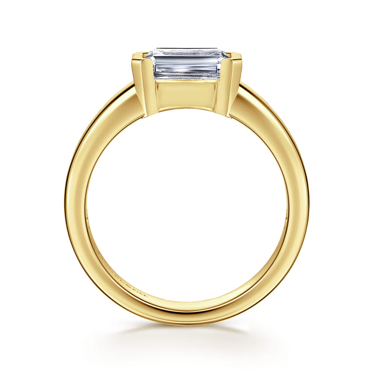 Bara - 14K Yellow Gold Half Bezel East West Emerald Cut Diamond Engagement Ring - Shot 2