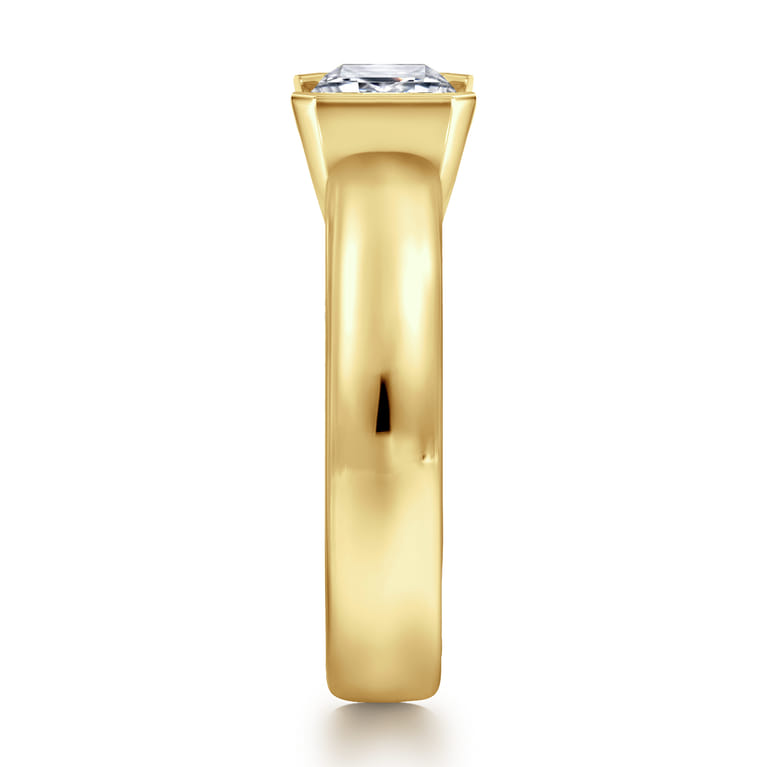 Bara - 14K Yellow Gold Half Bezel East West Emerald Cut Diamond Engagement Ring - Shot 5