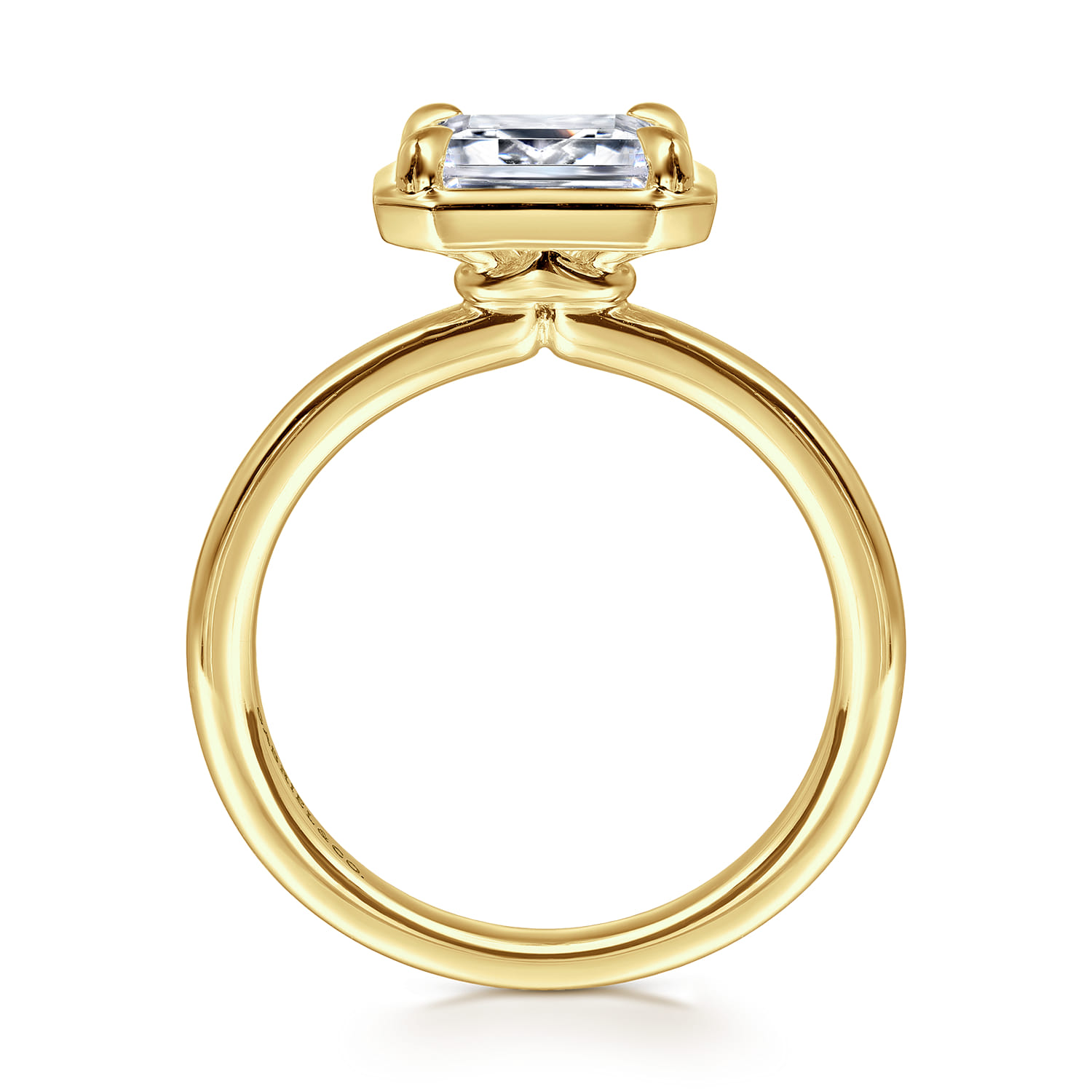 Linen - 14K Yellow Gold East West and Bezel Prong Emerald Cut Diamond Engagement Ring - Shot 2
