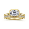 Linen - 14K Yellow Gold East West and Bezel Prong Emerald Cut Diamond Engagement Ring