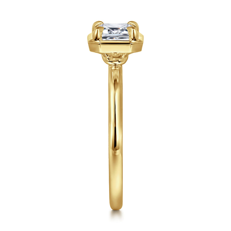 Linen - 14K Yellow Gold East West and Bezel Prong Emerald Cut Diamond Engagement Ring - Shot 5