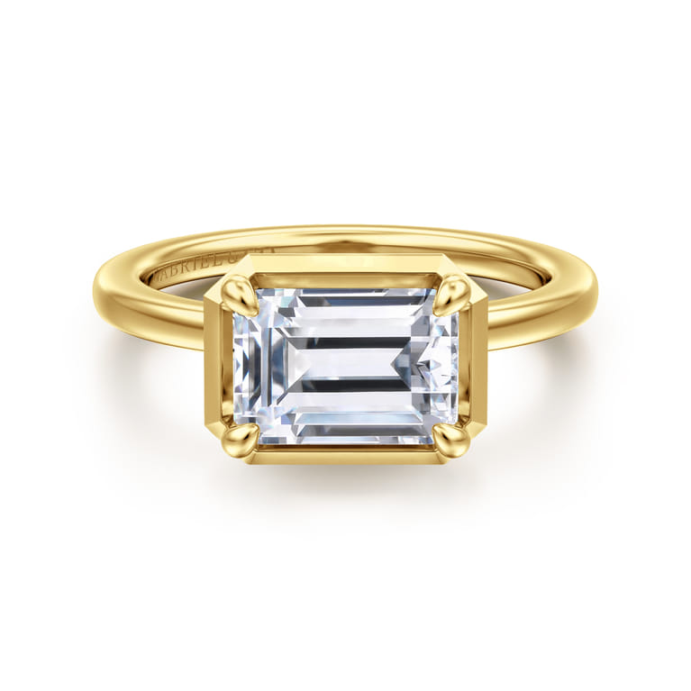 Linen - 14K Yellow Gold East West and Bezel Prong Emerald Cut Diamond Engagement Ring - Shot 1