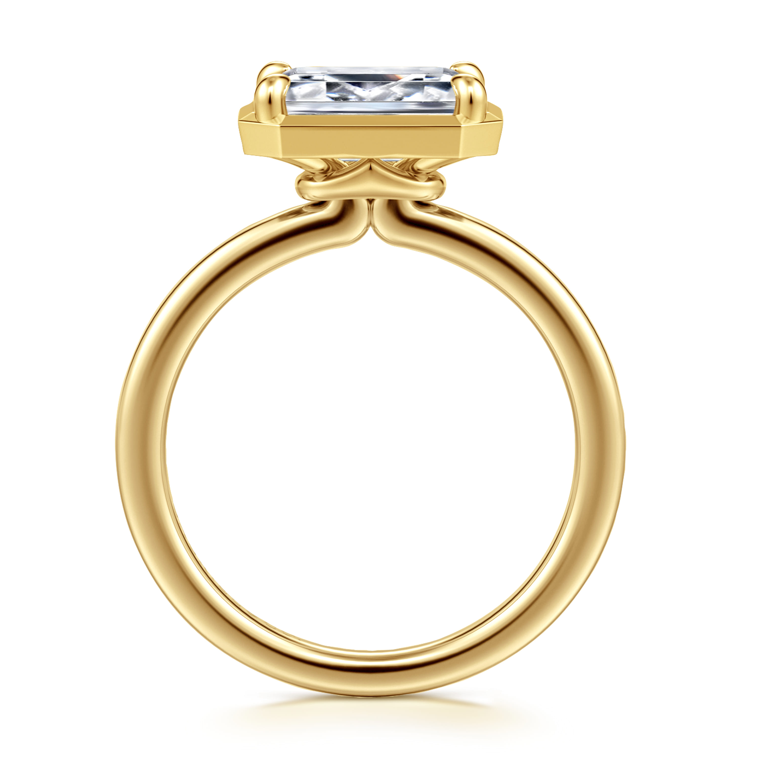 Linen - 14K Yellow Gold East West and Bezel Prong Emerald Cut Diamond Engagement Ring - Shot 2